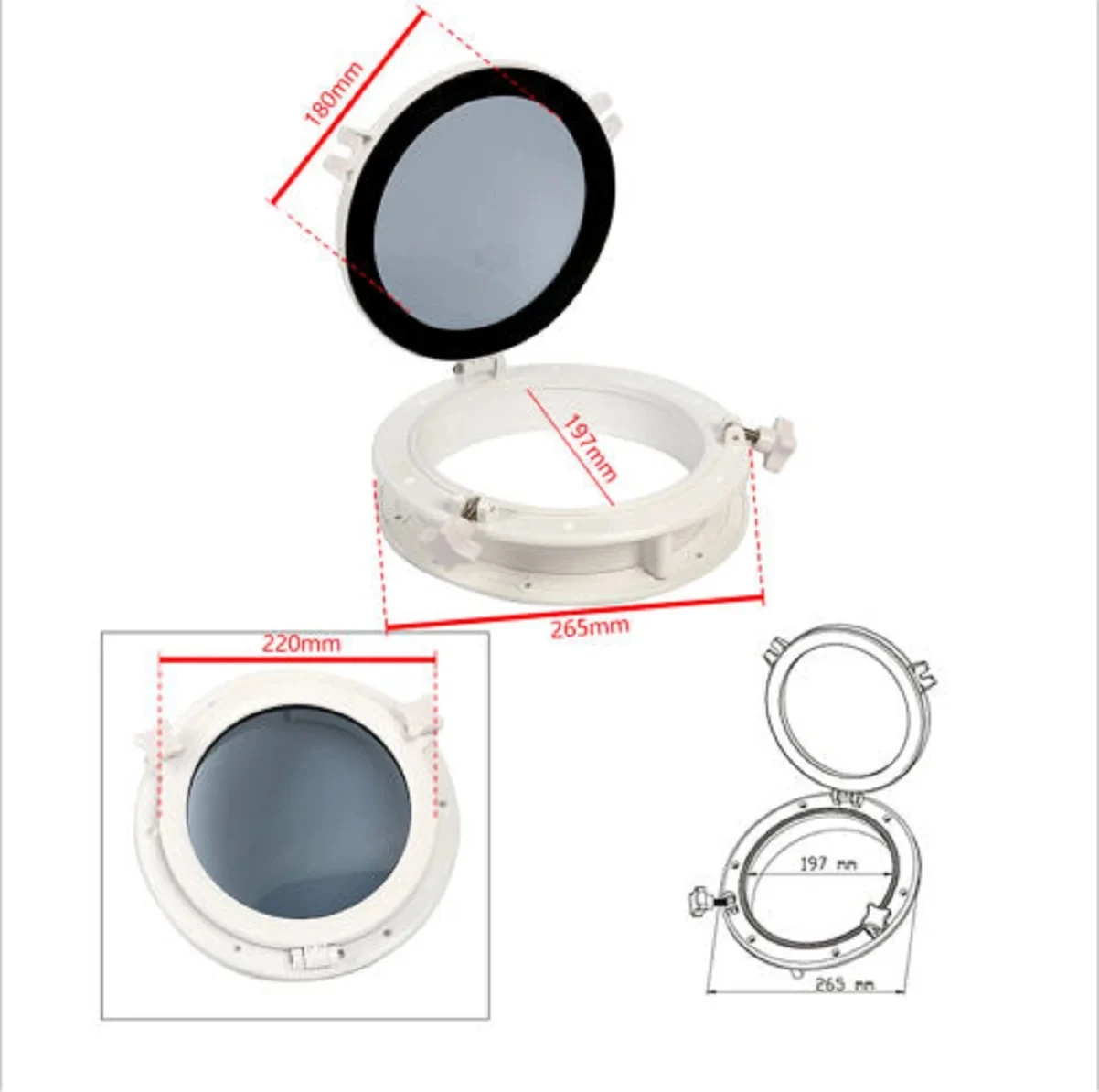 MARINE Boat 1Pcs 10" Round Opening Porthole Portlight Boat/RV Portlight White Hatch Window