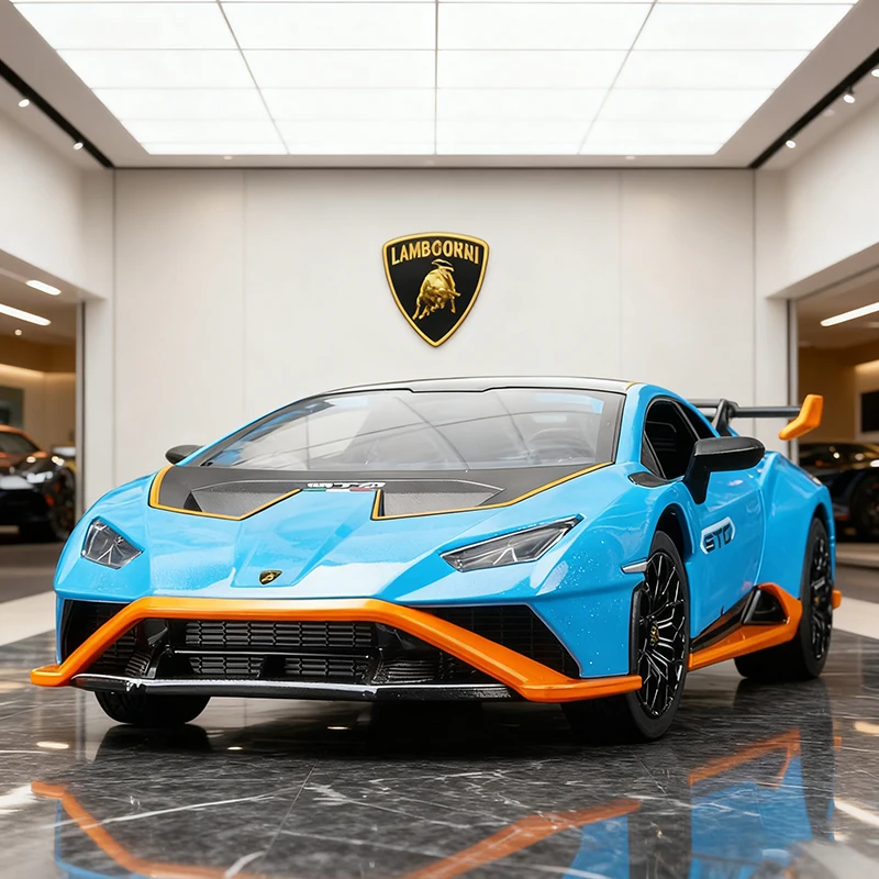 

1:24 Lamborghini Huracan STO суперкар из сплава, модель автомобиля, звук и свет, детские игрушки, коллекционные предметы, подарок на день рождения