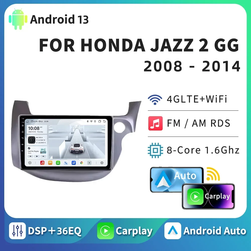 

HTZM Car Radio Carplay Android Auto For Honda Jazz 2 GG 2008 - 2014 Fit 2 GE GP GE 2007 - 2014 RHD GPS Car Multimedia Player