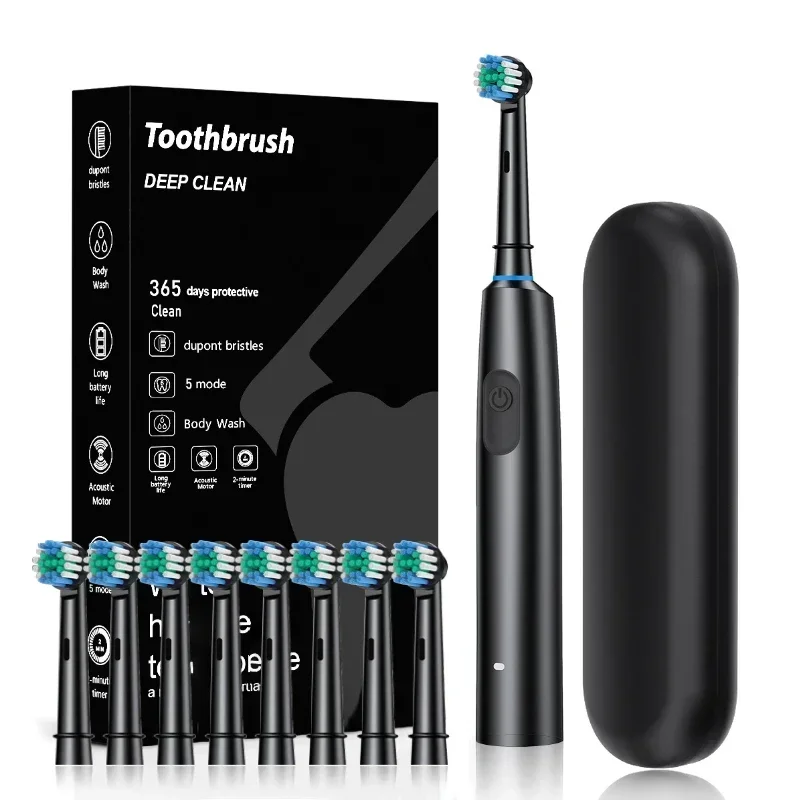 Electric Sonic Toothbrush Rotating Round Head Electric Toothbrush 4/8 Replacement Heads USB Rechargeable Waterproof Toothbrush