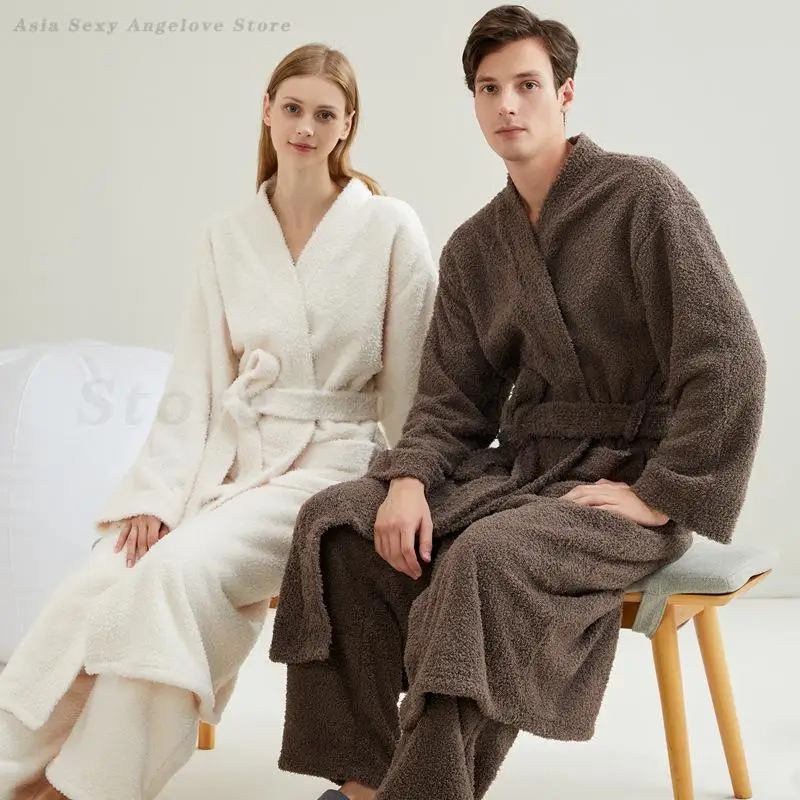 

Couple Long Robe Trouser Pajamas Set Flannel Casual Home Clothes Autumn Winter Warm Sleepwear Loungewear Coral Fleece Pyjamas