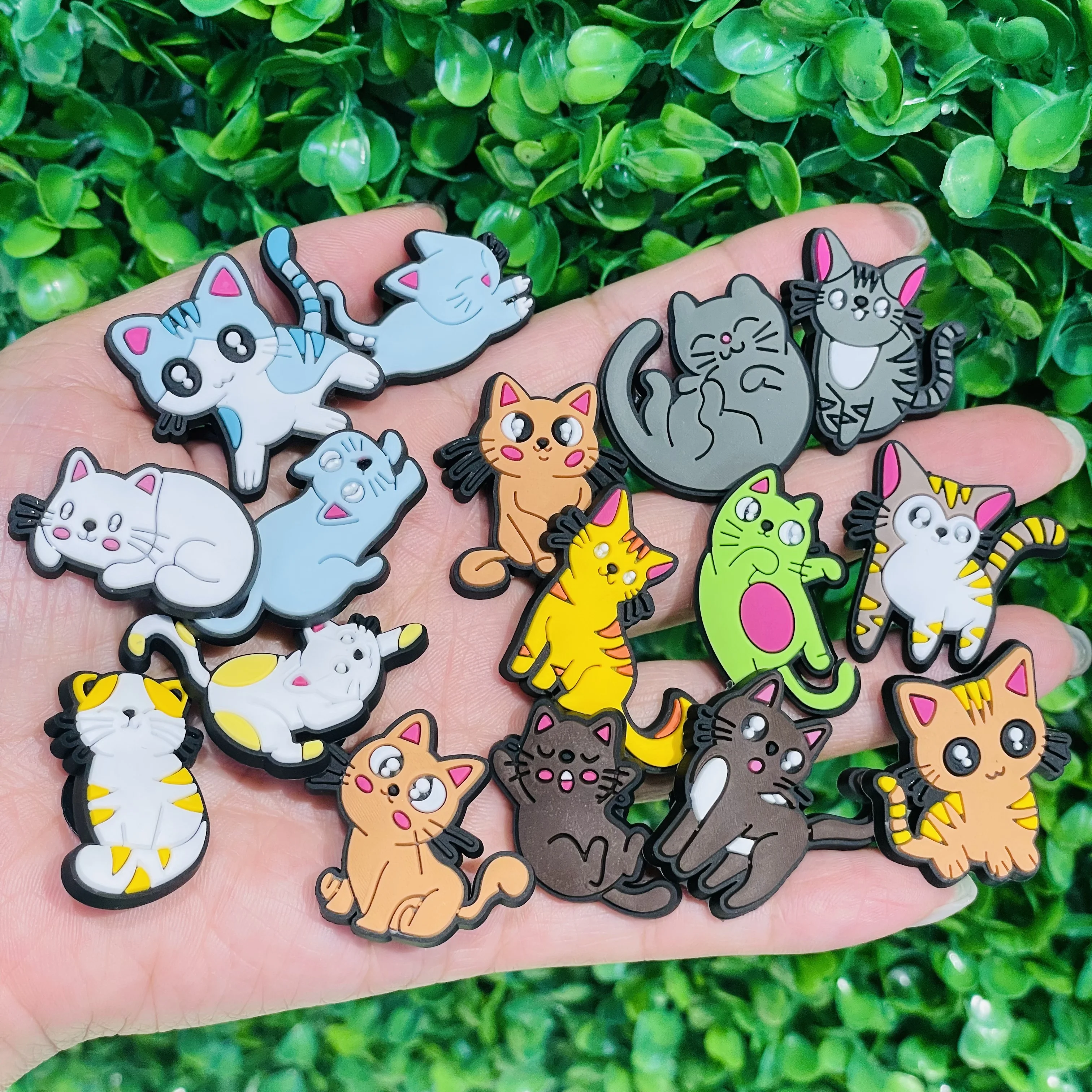 16pcs/set Cute Funny Cat Animals Cartoon Shoe Charms PVC DIY Decoration Sandal Shoes Accessories for Women Gifts Fit Wristband