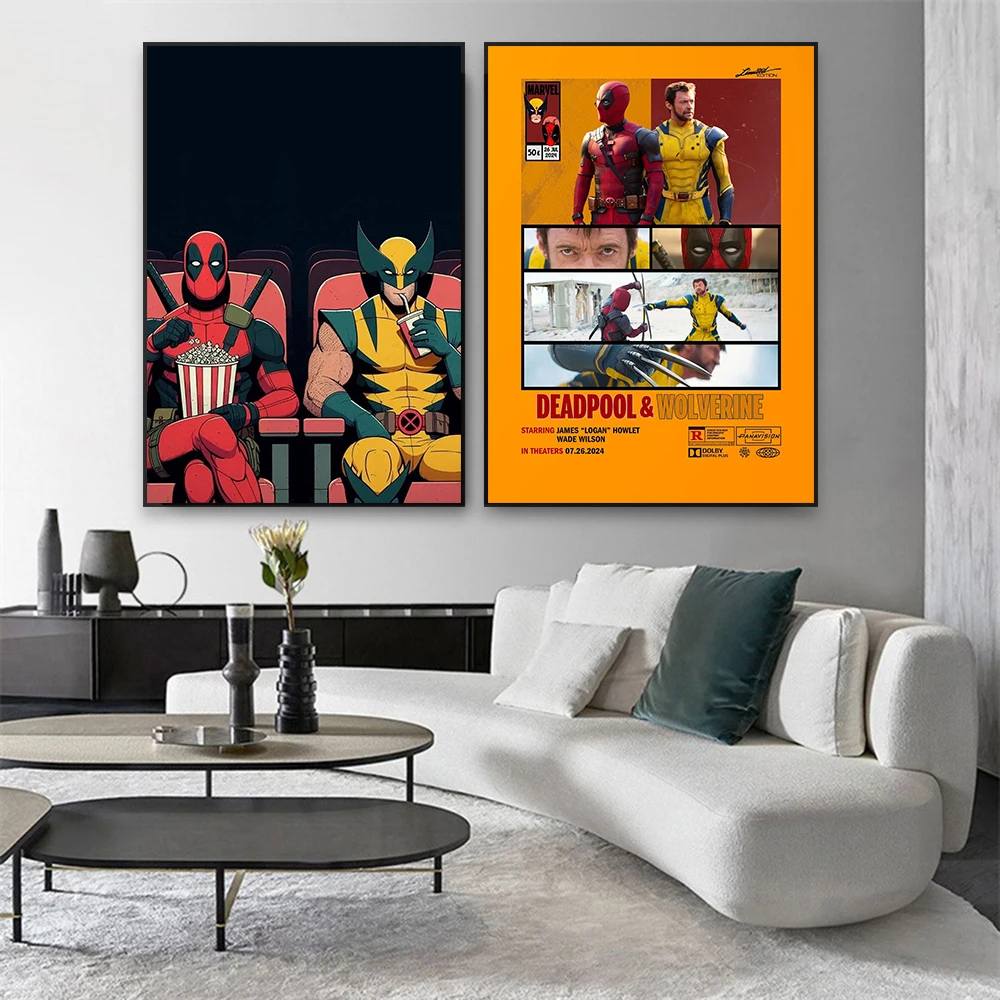 Funny Deadpool and Wolverine Poster Disney Superhero Movie Prints Film Art Motivational Canvas Painting Boys Bedroom Decor