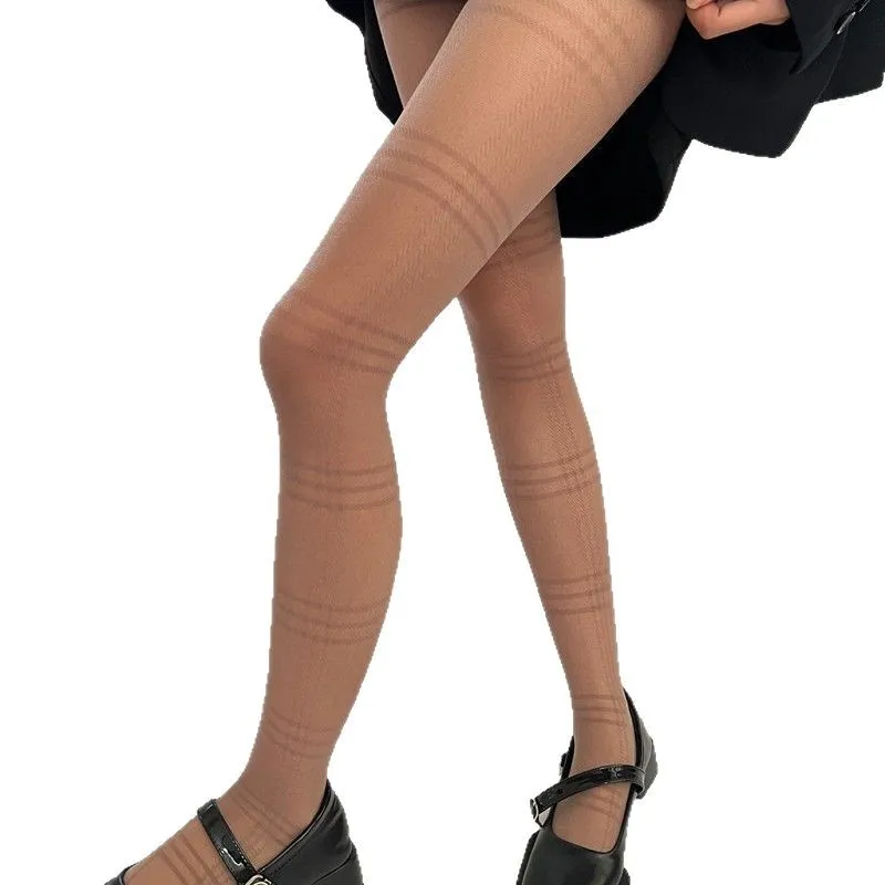 영국 스타일 다크 패턴 체크 무늬 레트로 커피 블랙 실크 양말 여성 새 봄 여름 섹시 스타킹 다이아몬드 스타킹