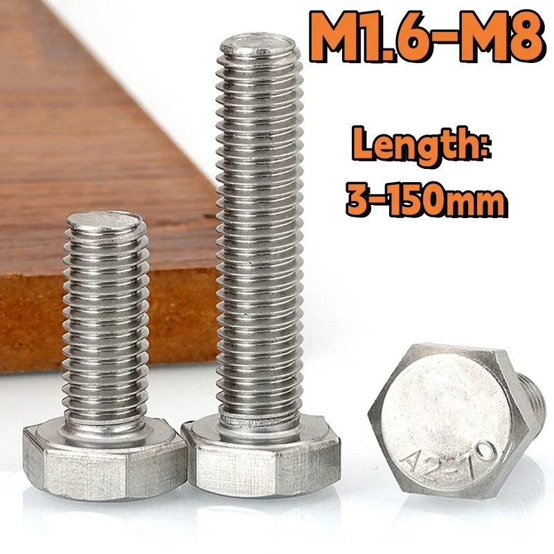 

Hex Bolts M1.6 M2 M2.5 M3 M4 M5 M6 M8 A2-70 304 Stainless Steel External Hexagon Head Screws Bolts Mechanical Screws