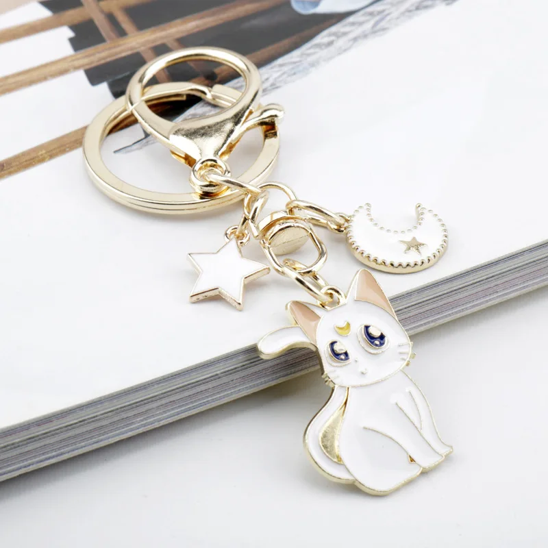 Sailor Moon Metal Keychain Luna Artemis Cat Key Ring Moon Star Couple Key Chain Pendant Trinkets Valentine\'s Day Gift Jewelry