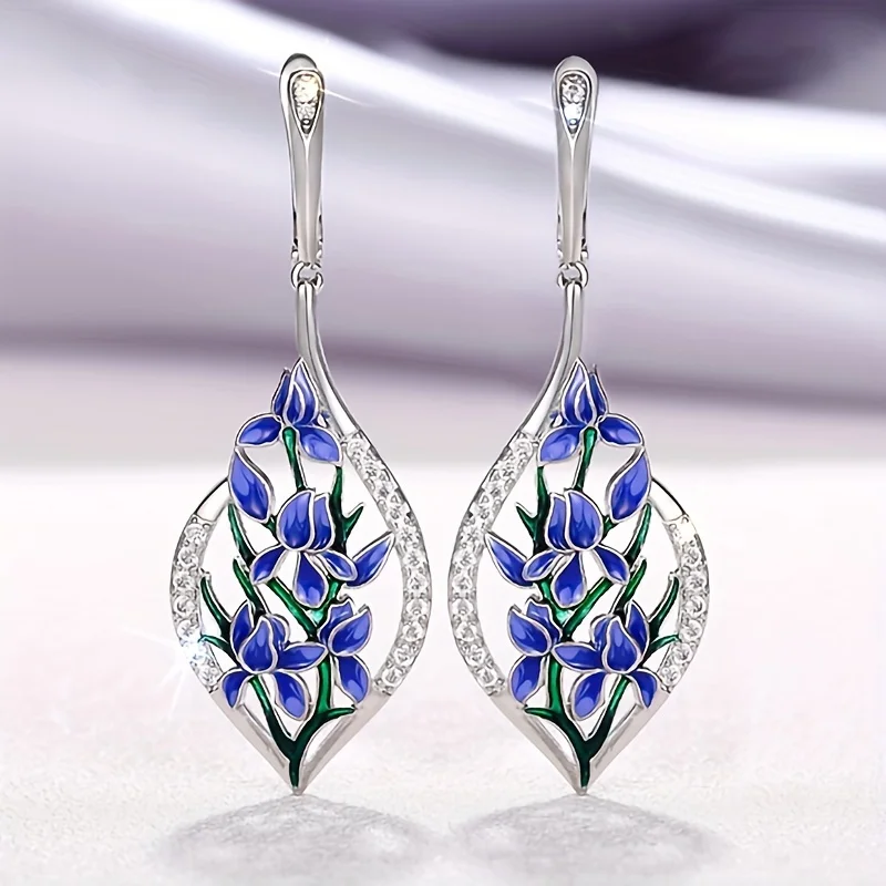 Elegant Charm 1 Pair Orchid Flower Type Women's Stud Earrings - Drip Oil Craft Fashion Temperament Jewelry Suitable for Parties and Banquets