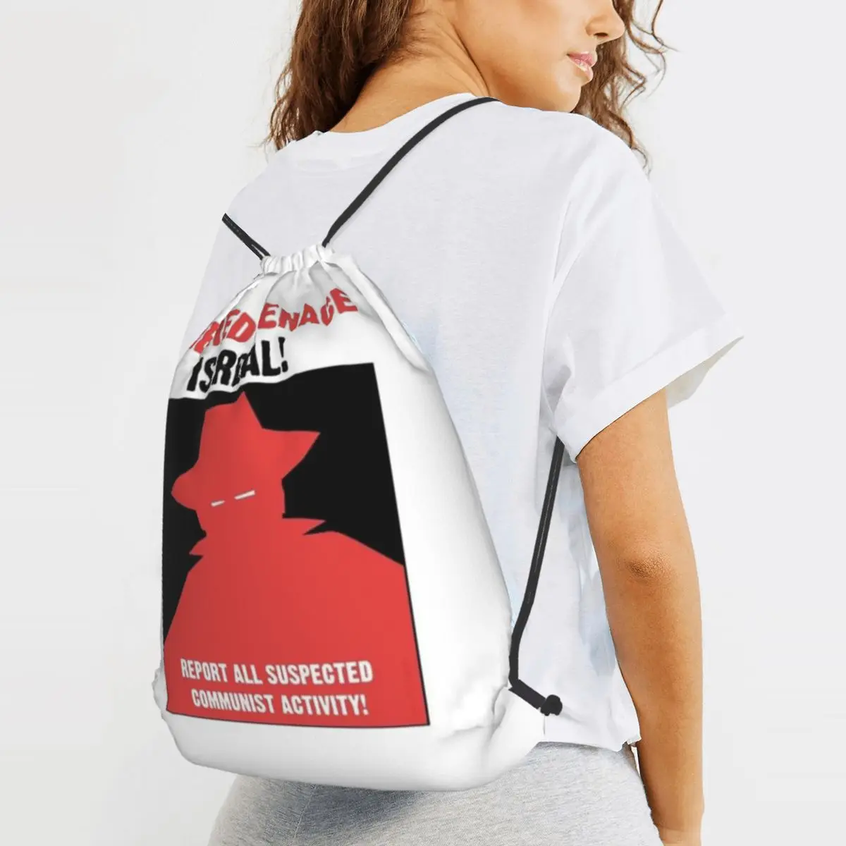 Red Menace Propaganda Poster Backpacks Casual Drawstring Bundle Pocket Sports Bag Book Bags for Travel School