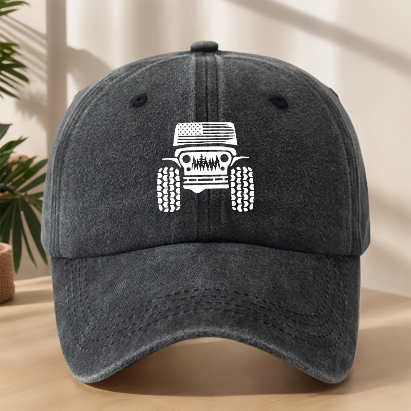 

High-Quality Vintage Washed Baseball Cap with Off-Road Vehicle Print, Soft And Comfortable, Moisture-Wicking And Breathable, Per