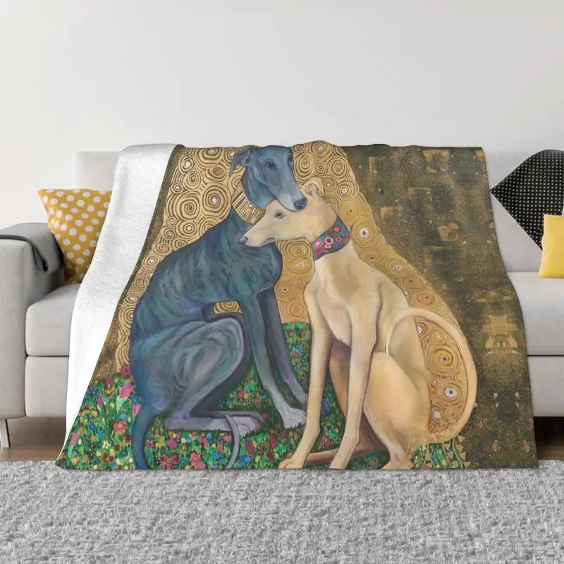 

Gustav Klimt Greyhound Dog Art Blankets Warm Flannel Whippet Sihthound Dog Throw Blanket for Bedding Couch Bedspread