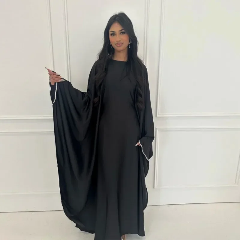 Eid Muslim Kaftan Satin Batwing Abaya Dubai Luxury Arabic African Dresses Abayas for Women Caftan Marocain Robe Femme Musulmane