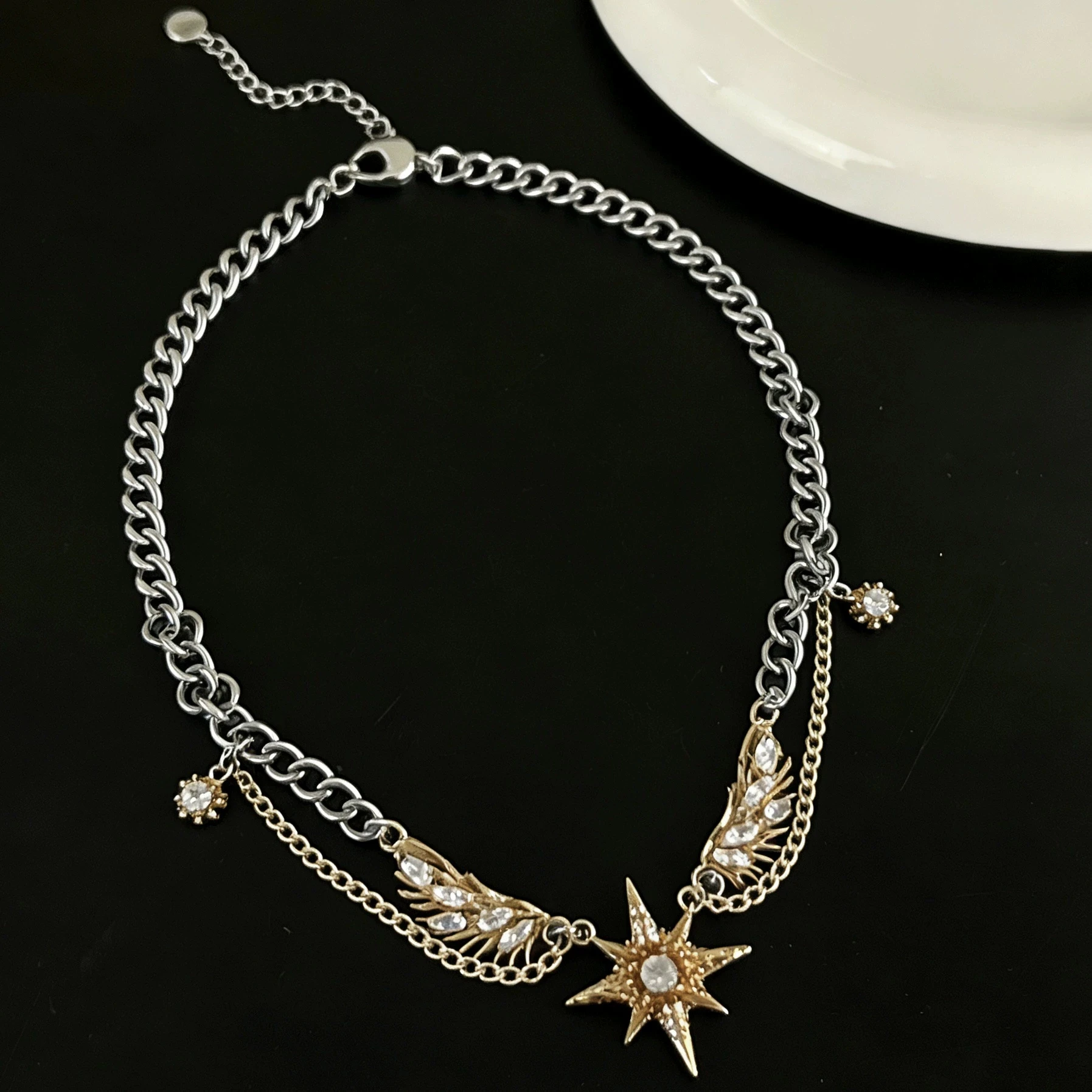 Gothic Punk Gold Color Wings Star Creative Y2K Necklace Choker For Women Men Unique Hip Hop Multi Layer Neck Accessories Jewelry view 3