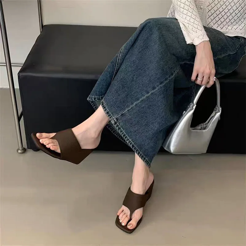 Spring New Women's Fashion Slope Heel Open Toe Flip Flops Comfortable Slip on Elegant Slippers Concise Sandals