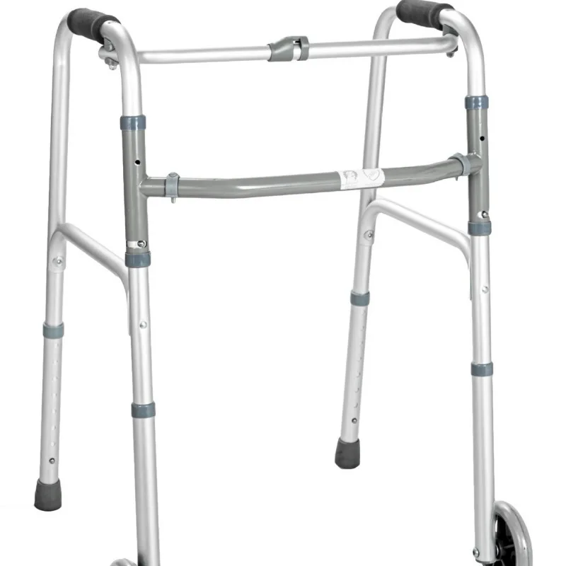 Household aluminum alloy walker, push adjustable, light, stable, safe and rehabilitative four-legged walker with wheels