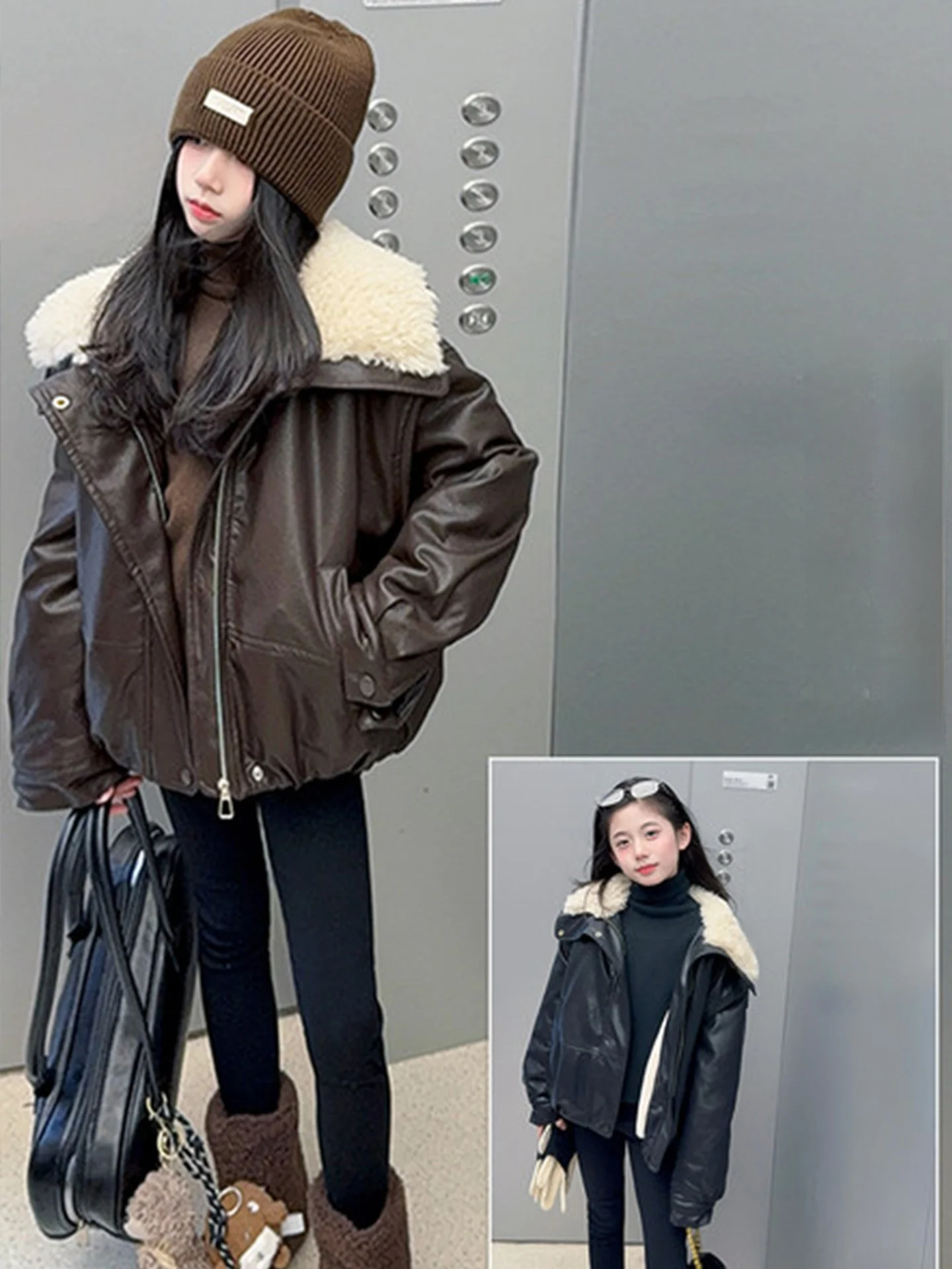coreano-sle-thiened-collo-di-pelliccia-di-agnello-ragazze-jaet-inverno-caldo-fce-foderato-cappotto-allentato-chiusura-con-cerniera-tessuto-misto-cotone
