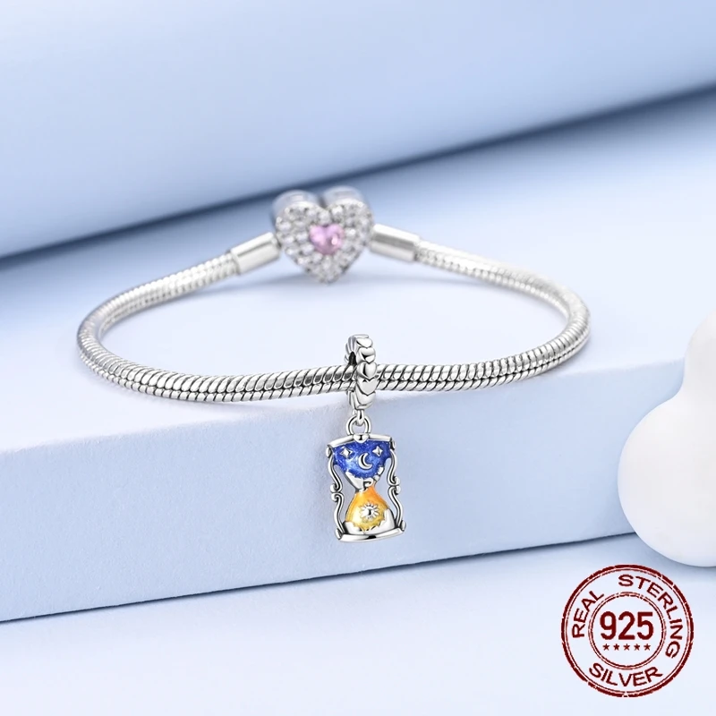 حار بيع مضيئة ستار سحر 925 فضة الشمس القمر الساعة الرملية استرخى قلادة صالح الإسورة سوار قلادة DIY مجوهرات #2