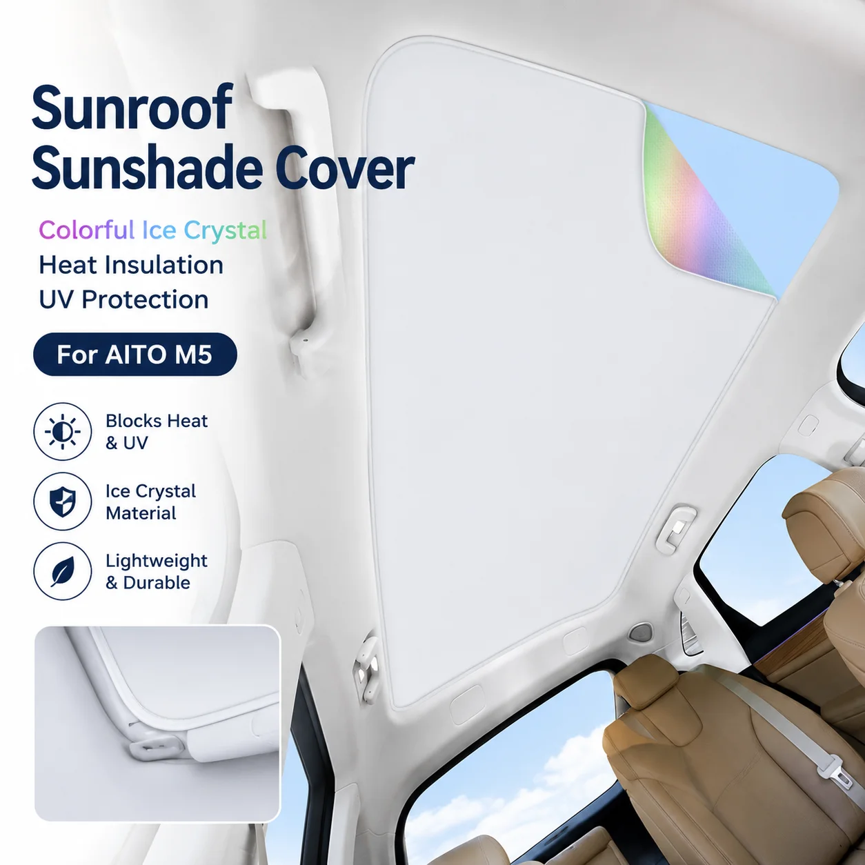 Sunroof Sunshade Cover Colorful Ice Crystal Heat Insulation UV Protection For AITO M5 Car Interior Accessory