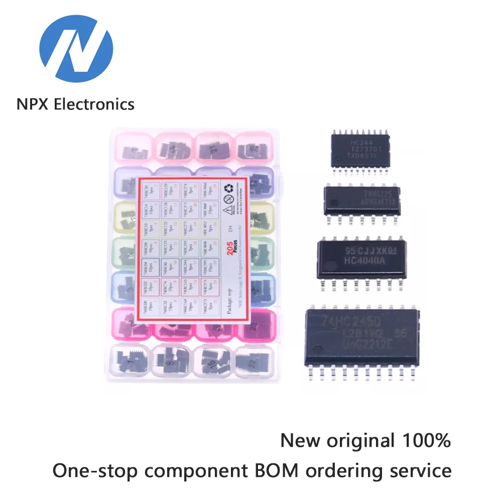 

205 pieces of integrated circuit IC surface-mount chips (74HC00 to 74HC4066) logic IC chips are mixed and packaged together.
