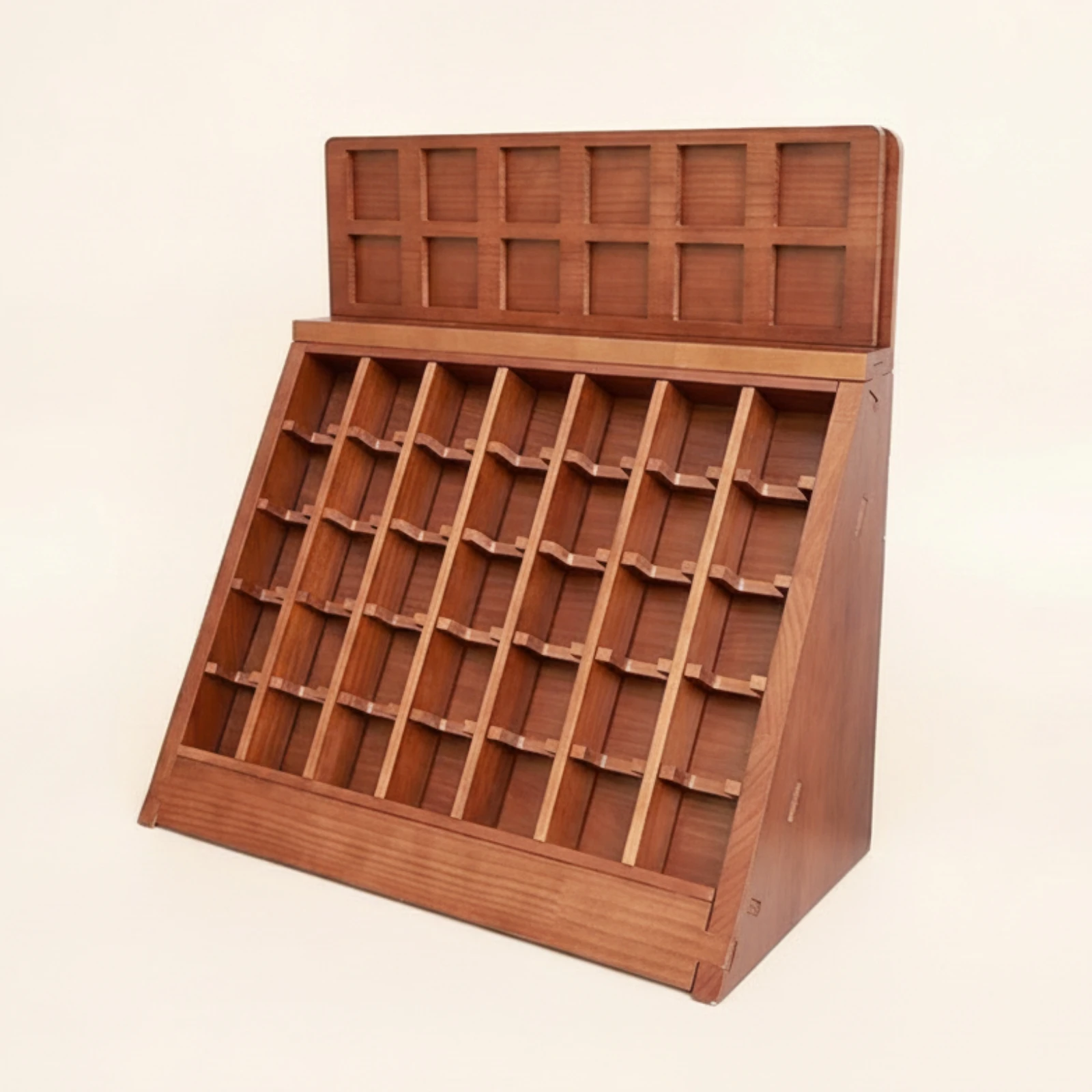 Floor-Standing Grid Display Rack Wood-Grain Wooden Display Rack Organizer Compact Modern for Collectors, Shop Counter, Studio
