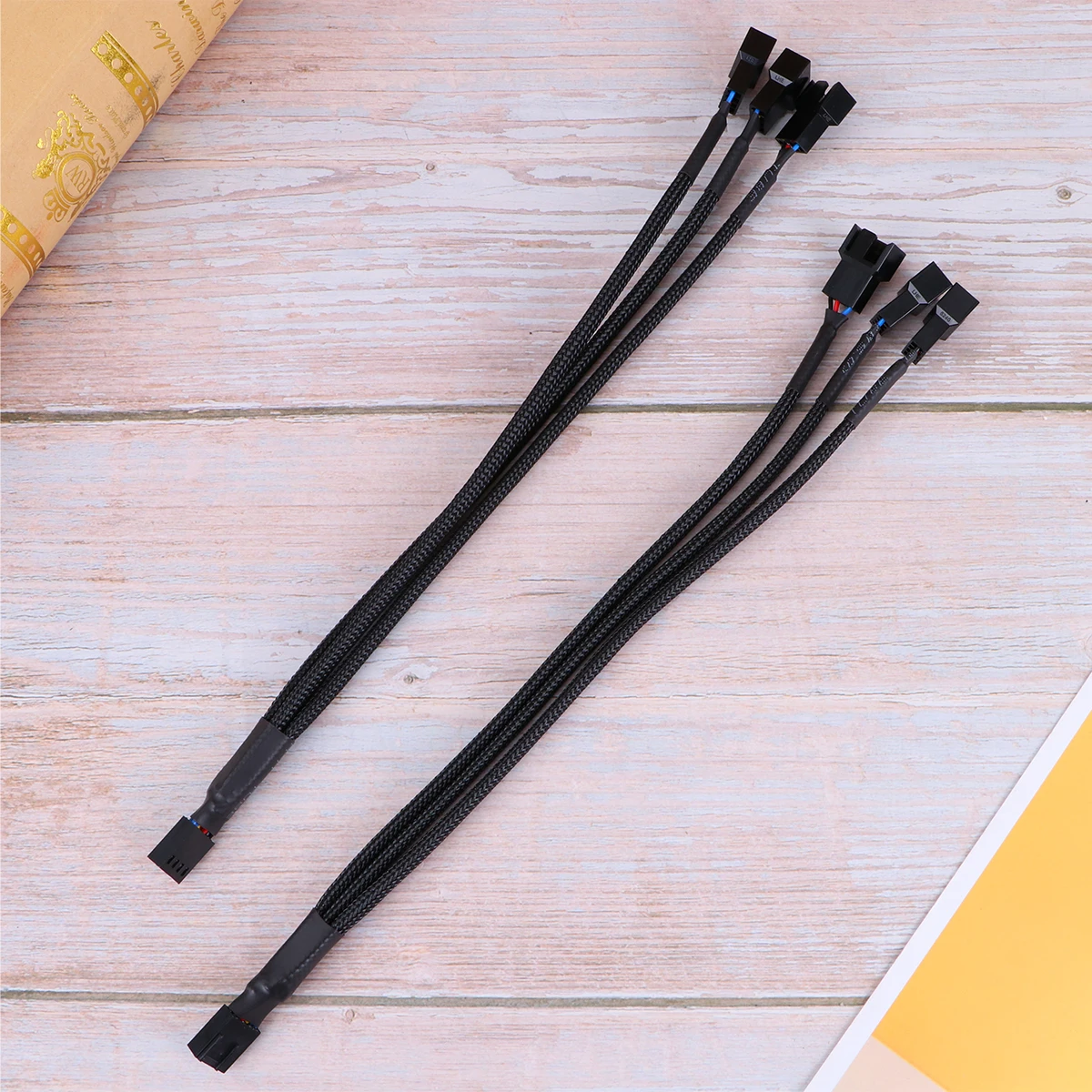 

2pc 1 To 3 Port Mainboard Pwm Fan Extension Cable Adapter Splitter For Pc Black Braided Sleeve Tachometer Connector Easy