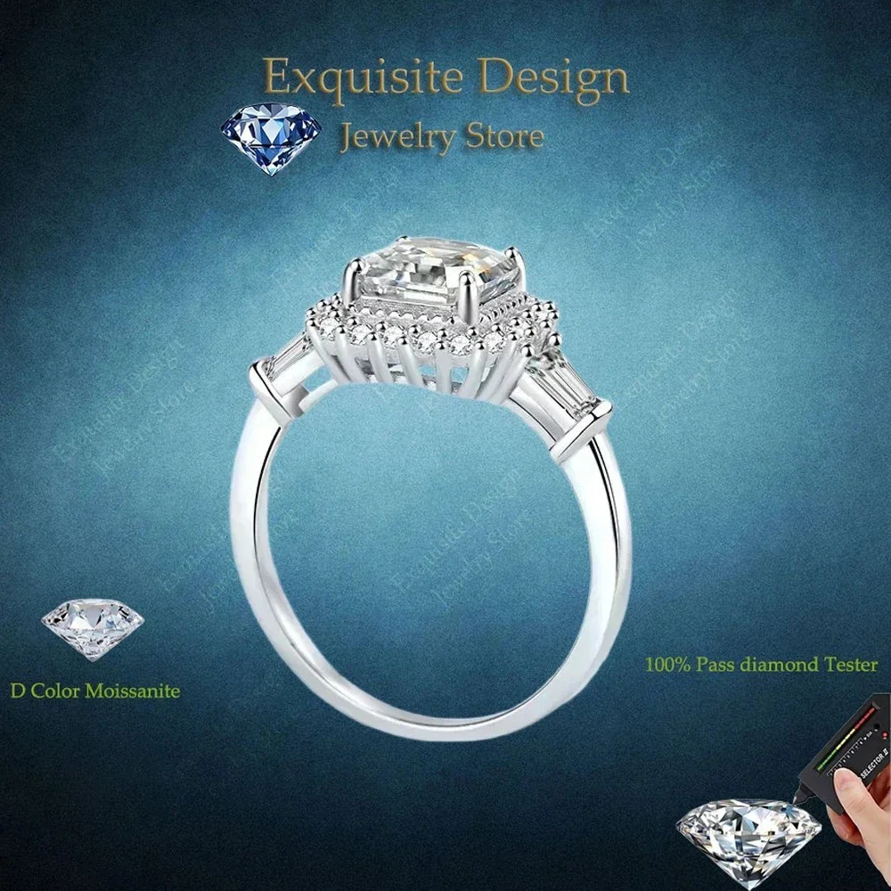 

Изысканный дизайн, женские 2-каратные муассанитовые кольца Asscher Cut, красивые кольца для свадьбы, дизайнерские украшения, женское кольцо из белого золота 18 карат