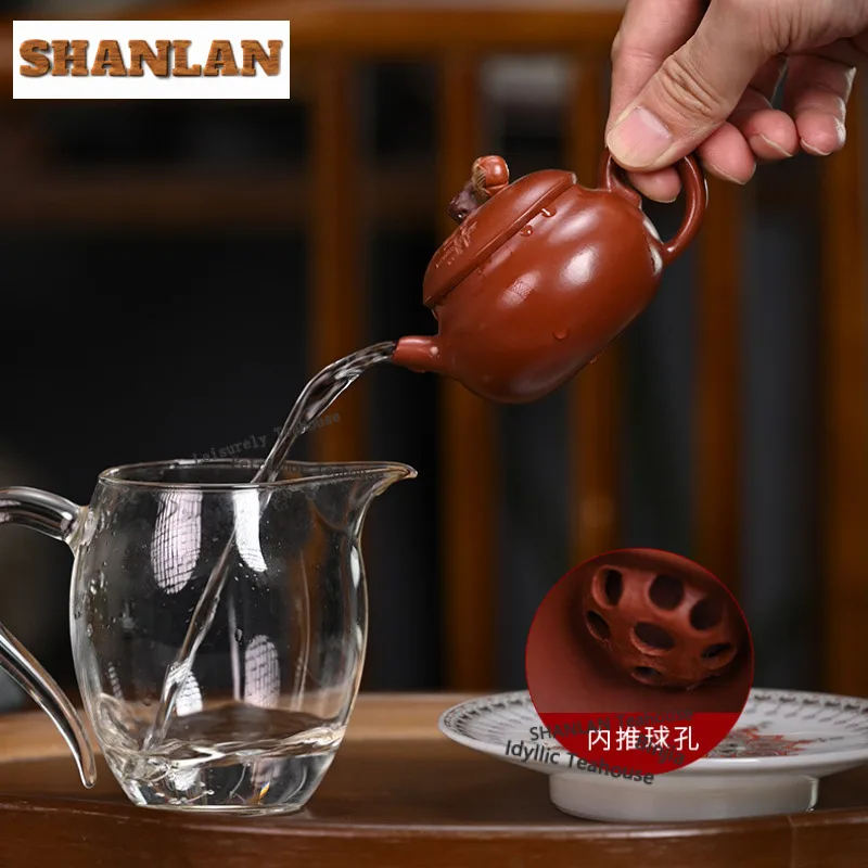 120ML Antique Yixing Purple Clay Teapot Handmade Carved Persimmon Pot Raw Ore Dahongpao Mud Kettle Zisha Tea Set Cha Collection