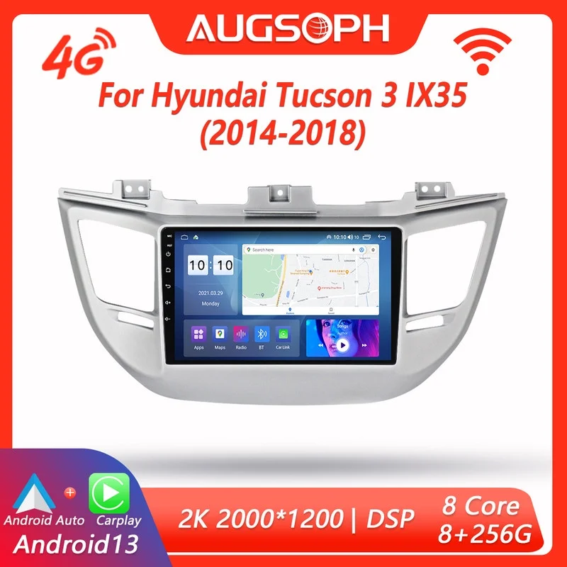 

Автомобильный радиоприемник Android 13 для Hyundai Tucson 3 IX35 2014-2018, 9-дюймовый мультимедийный плеер с 4G Car Carplay и 2Din GPS