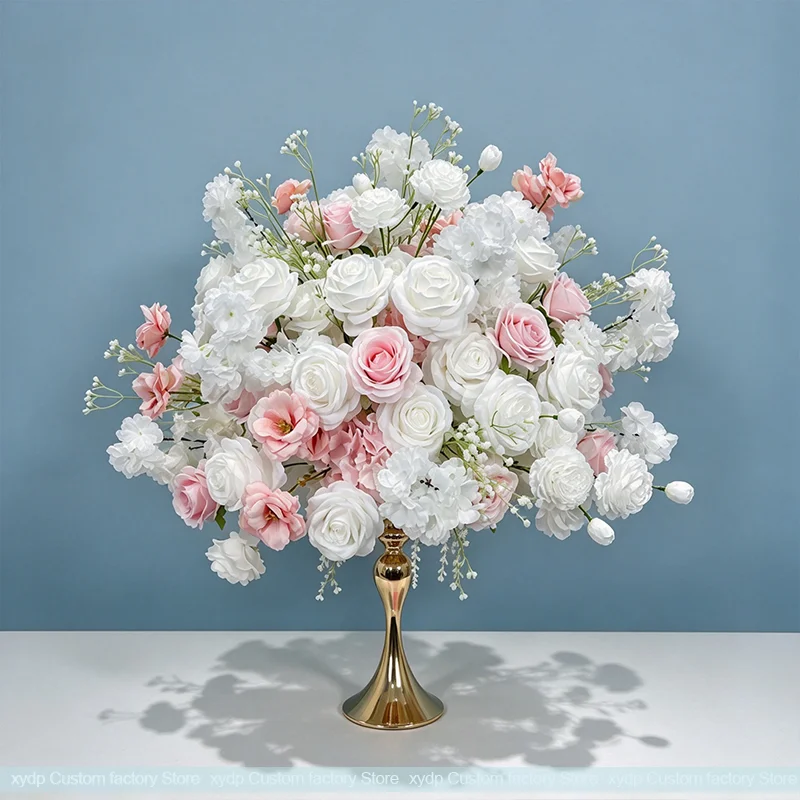 70/60/50/40/30CM Rosa Rosen Baby-Breath Große Blumenkugeln Tischdekoration Luxuriöse Hochzeitstisch-Accessoires Bühnen- und Wegdekoration – Detail 4