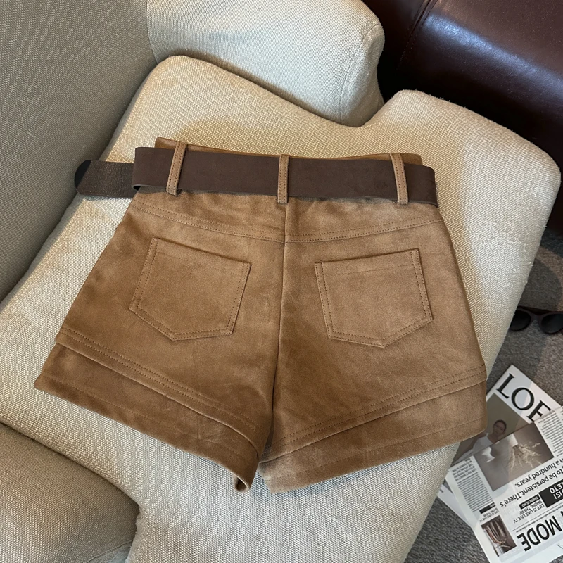 Simple Solid 2026 Autumn Winter Korean Version Versatile A-word Wide-leg Shorts Women's High Waist Casual Fashion Short Pants