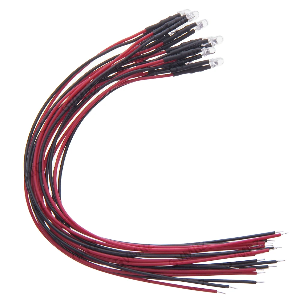 10PCS 3mm 5mm DC 12V 24V Wired LED Indicator Light 3–6V Multiple Colors for PCB DIY Electronics Red/Orange/Yellow/Blue