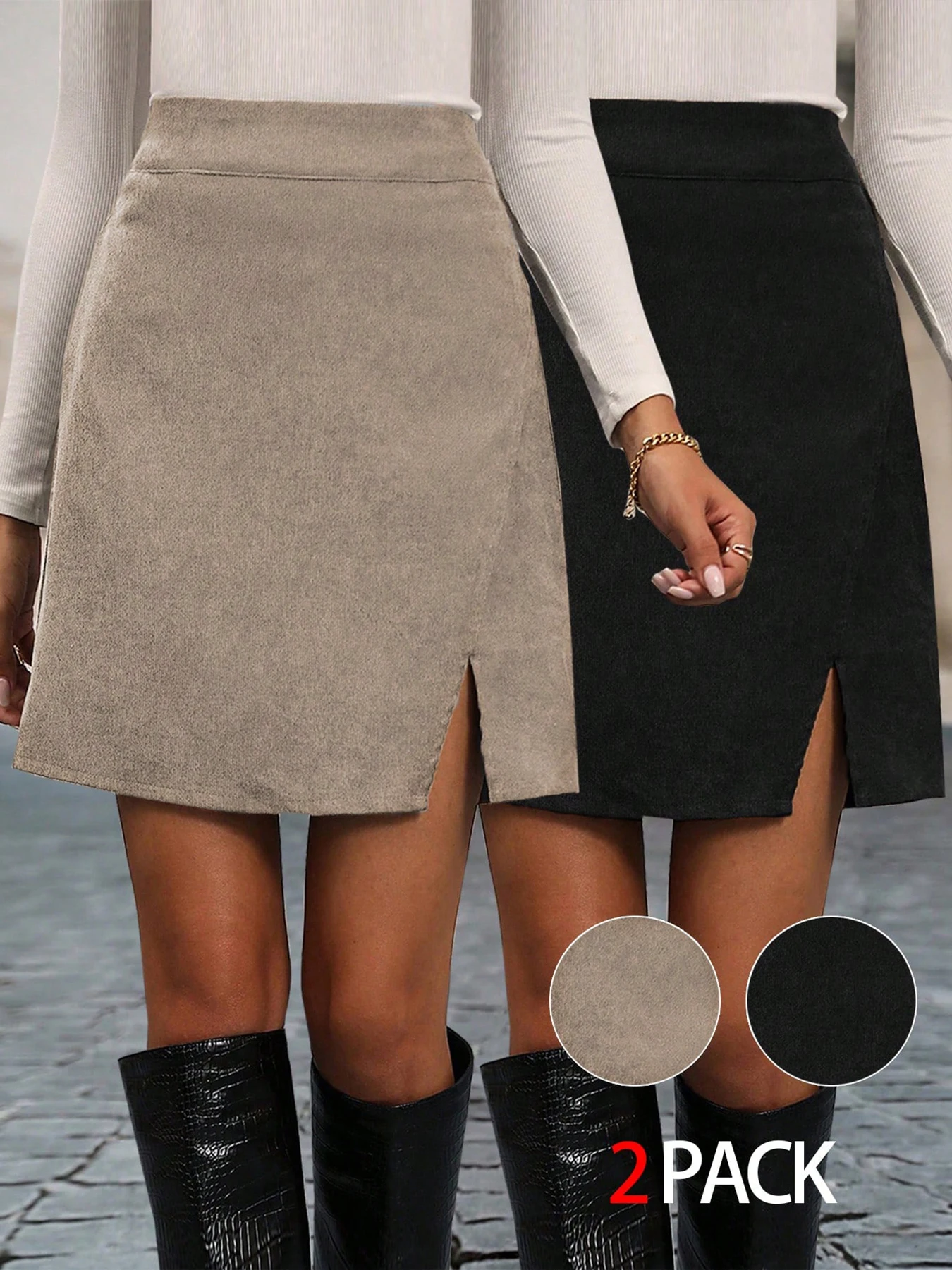 Ladies' spring and autumn suede inspired elegant half skirt two-piece set, elastic, young ladies' half skirt two-piece set, 787