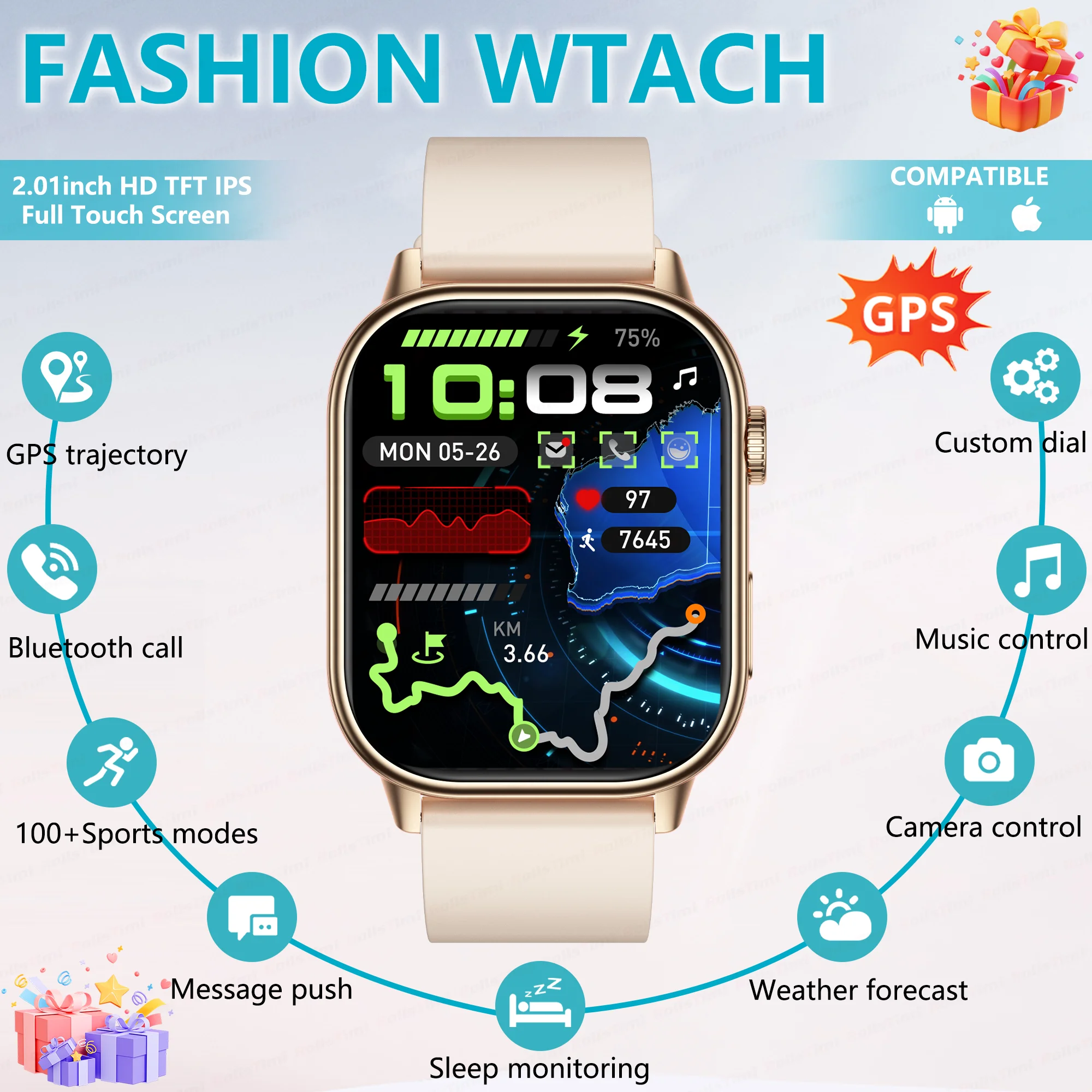 

Новинка 2025 года, молодежные GPS спортивные умные часы, модный компас сердечного ритма, водонепроницаемый аккумулятор 420 мАч, спортивный трекер на открытом воздухе, Bluetooth-вызов