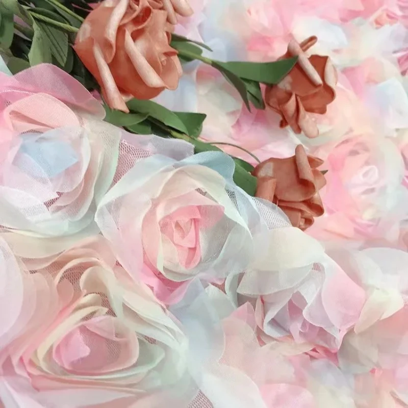 مادة شيفون وردية فاخرة مع تطريز زهور ثلاثي الأبعاد للأزياء والعرض