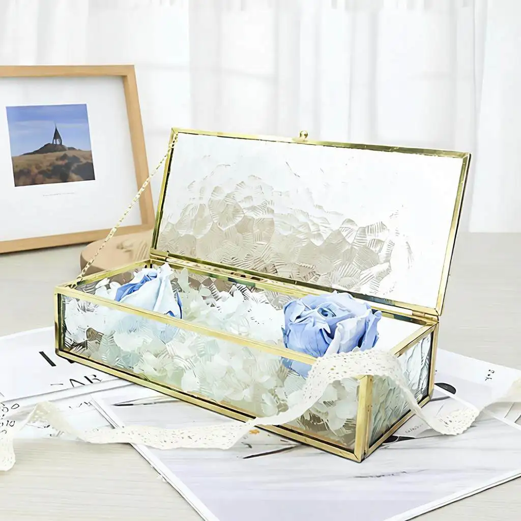 Simple European Style Glass Cosmetic Jewelry Storage Box Wedding Favor Organizer Rectangular Box for Living Room Storage