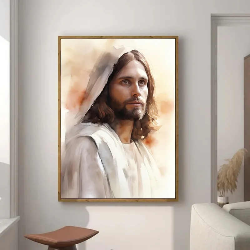 Watercolor Jesus in Prayer Sheep Christian Child Bible Posters and Prints Canvas Printing Wall Art Picture for Living Room Decor