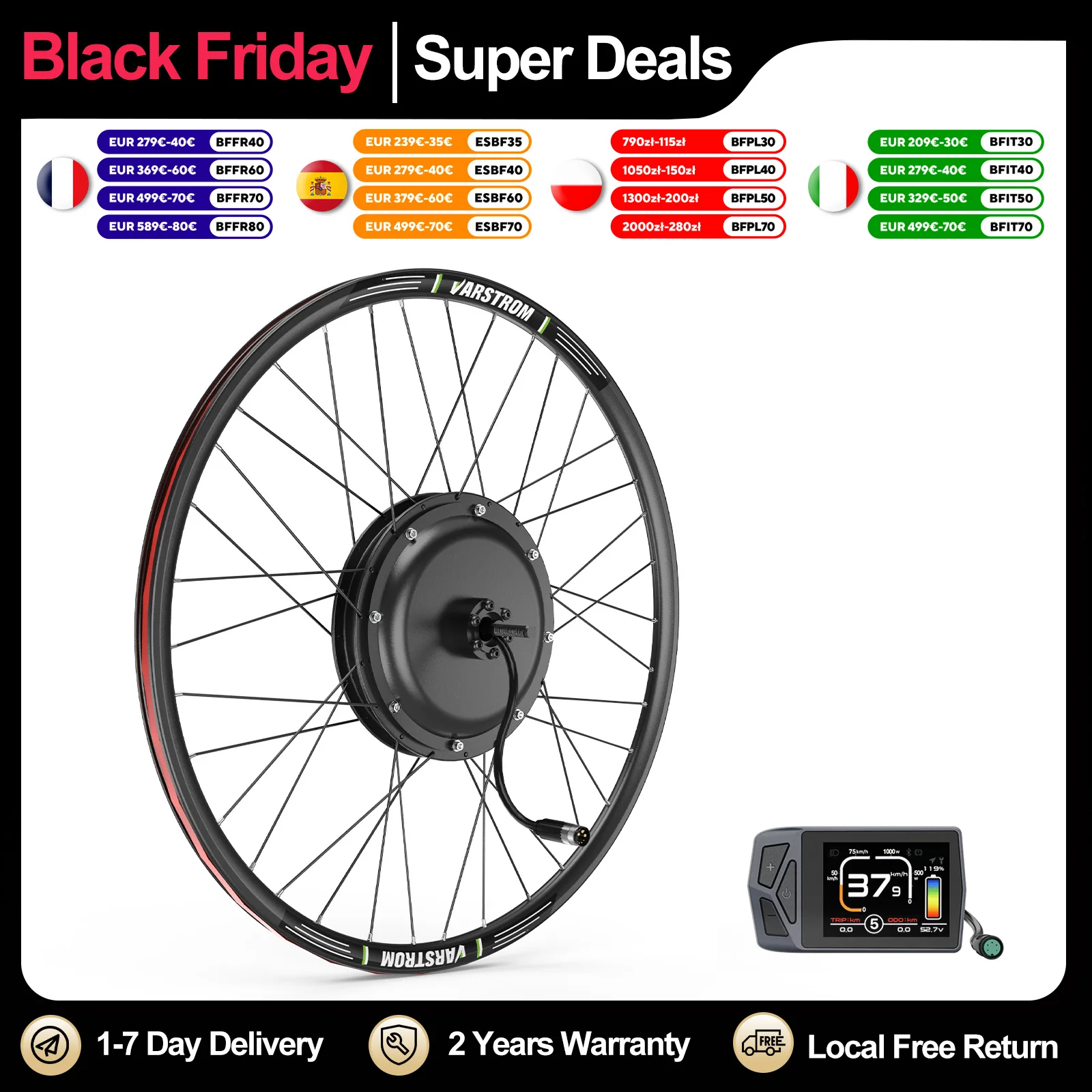 48V1000W Nabenmotor-Kit 26" 27,5" 29" 700C Radgröße Ebike-Umrüstsatz Bürstenloser getriebeloser Ebike-Motor Elektrofahrrad-Kit