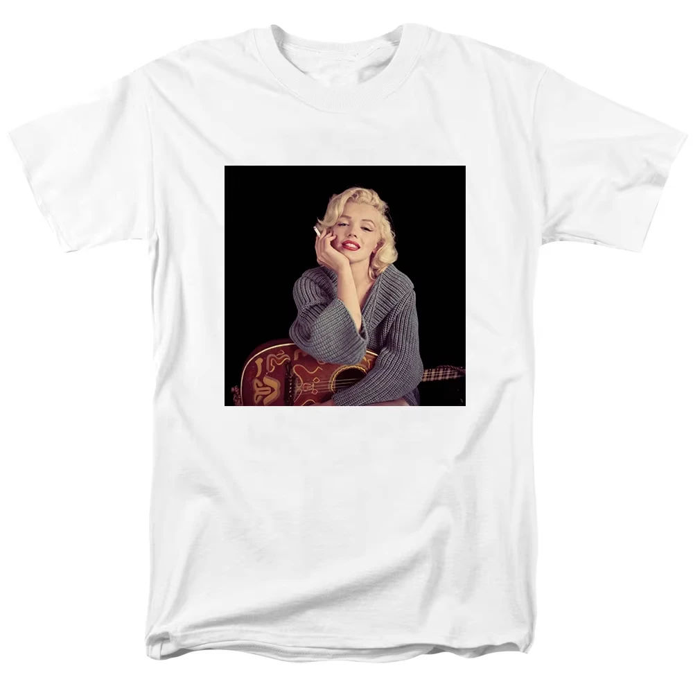 تي شيرت صيفي كلاسيكي جديد للرجال والنساء لعام 2025 مارلين مونرو برقبة دائرية من القطن الخالص فضفاض مطبوع على الموضة بأكمام قصيرة