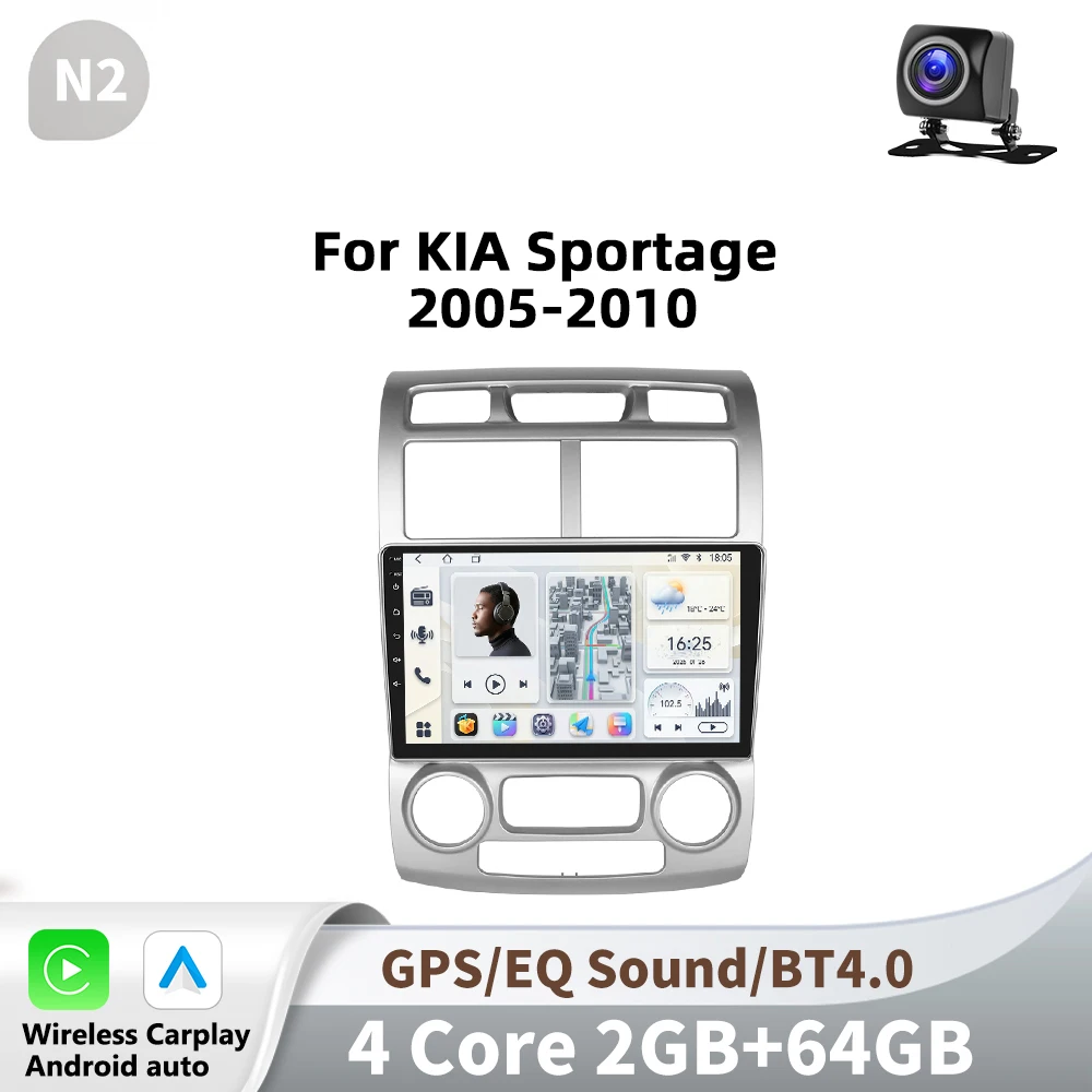 Podofo Draadloze CarPlay Android Autoradio Multimidia Video Player Navigatie GPS Voor KIA Sportage 2005-2010 2din WIFI Head Unit