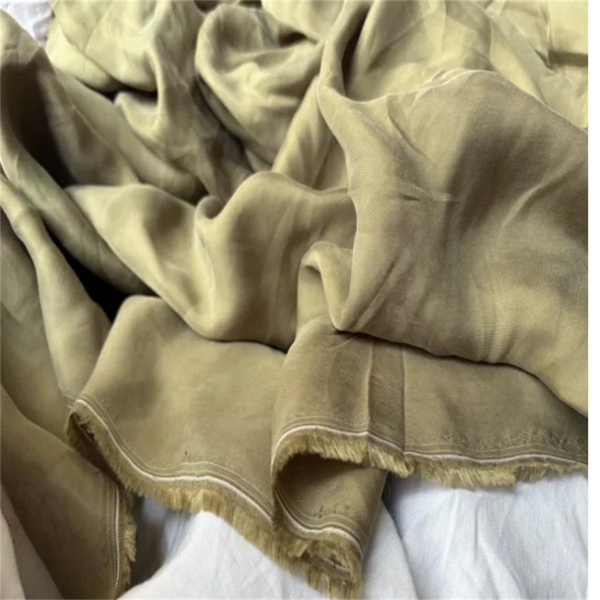 Heavy weight Japanese design fabric, copper ammonia silk sand washed khaki green fabric,  skirt pants noble dress shirt fabric.