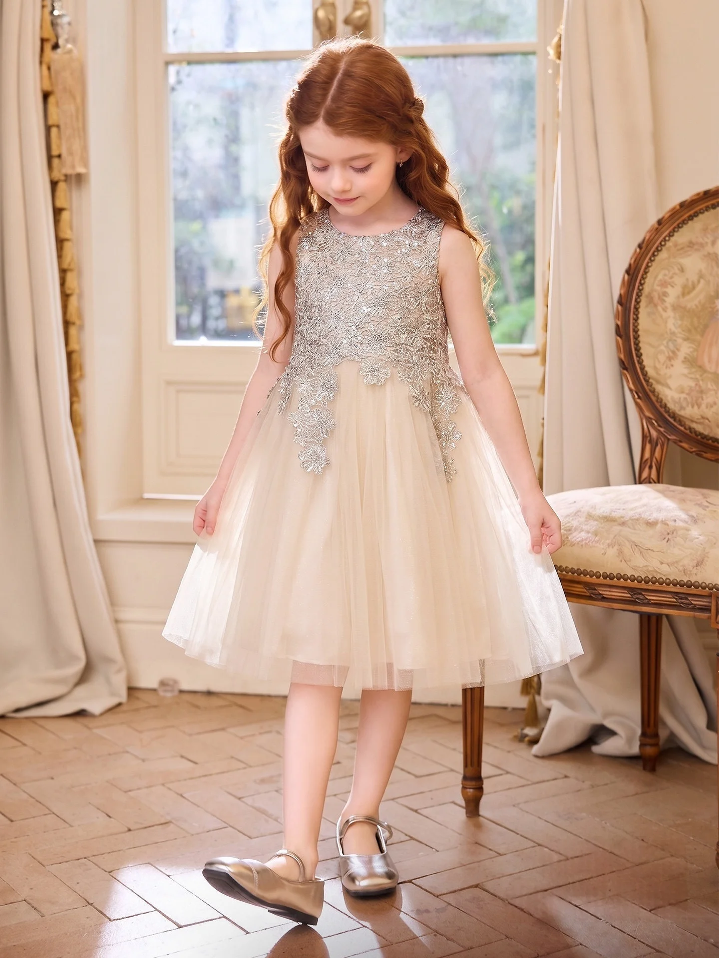 Custom Luxury Dress Women Wedding Guest Dress Flower Girl Wedding Gown Birthday Party Pageant Runway Silver Lace Ivory Floral