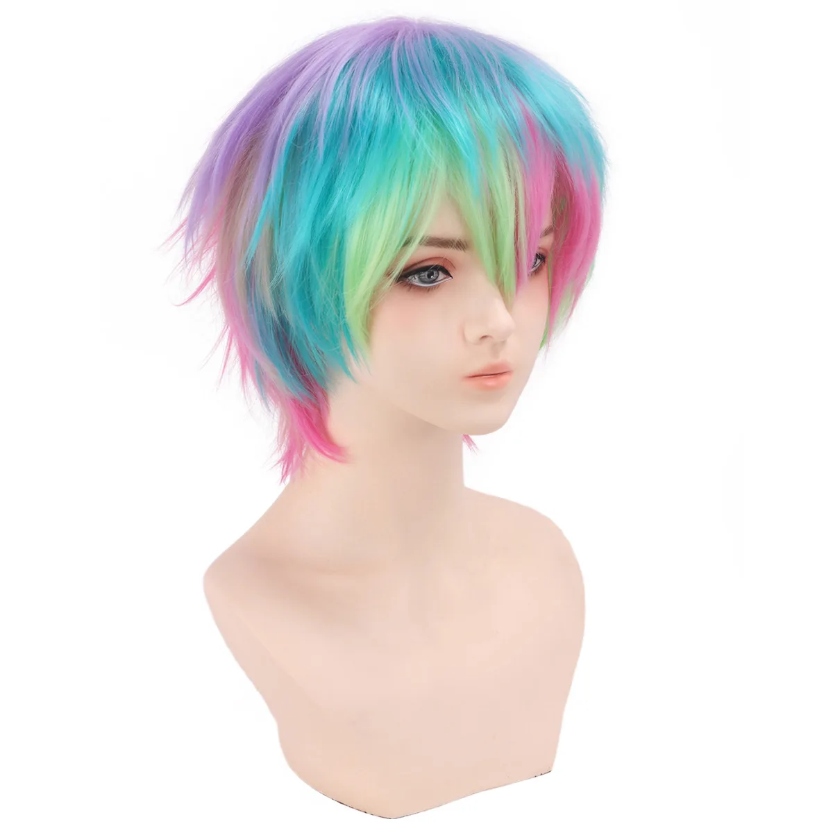 Cosplay Short Wavy Wig Multicolor Anime Hair M Shape Unisex Daily Use Versatile 4