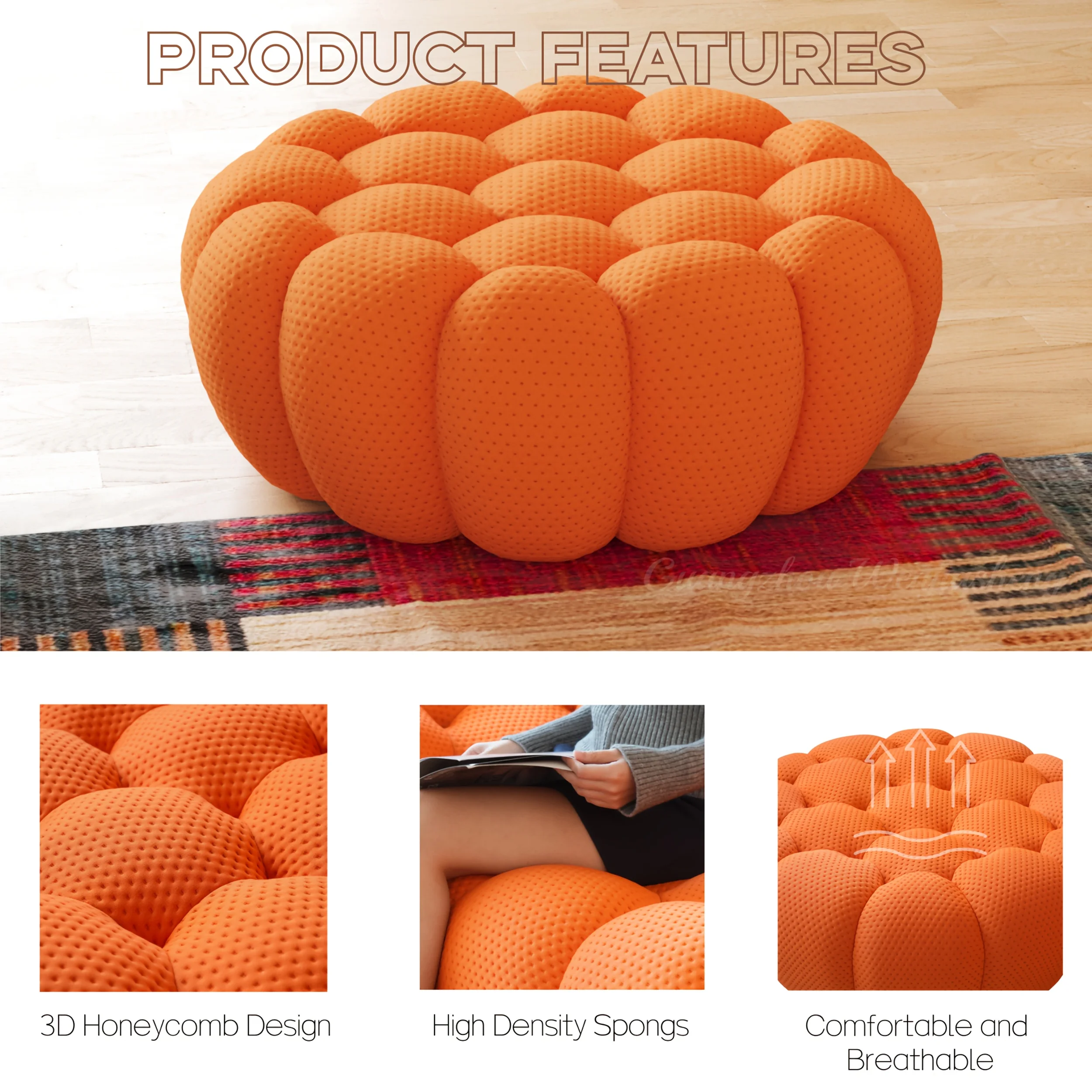 مسند ظهر مبطن للأريكة المنحنية الحديثة ووسائد قطيفة - كرسي كيس فول كبير، قماش ناعم وإطار من الخشب الصلب، لا يتطلب التجميع