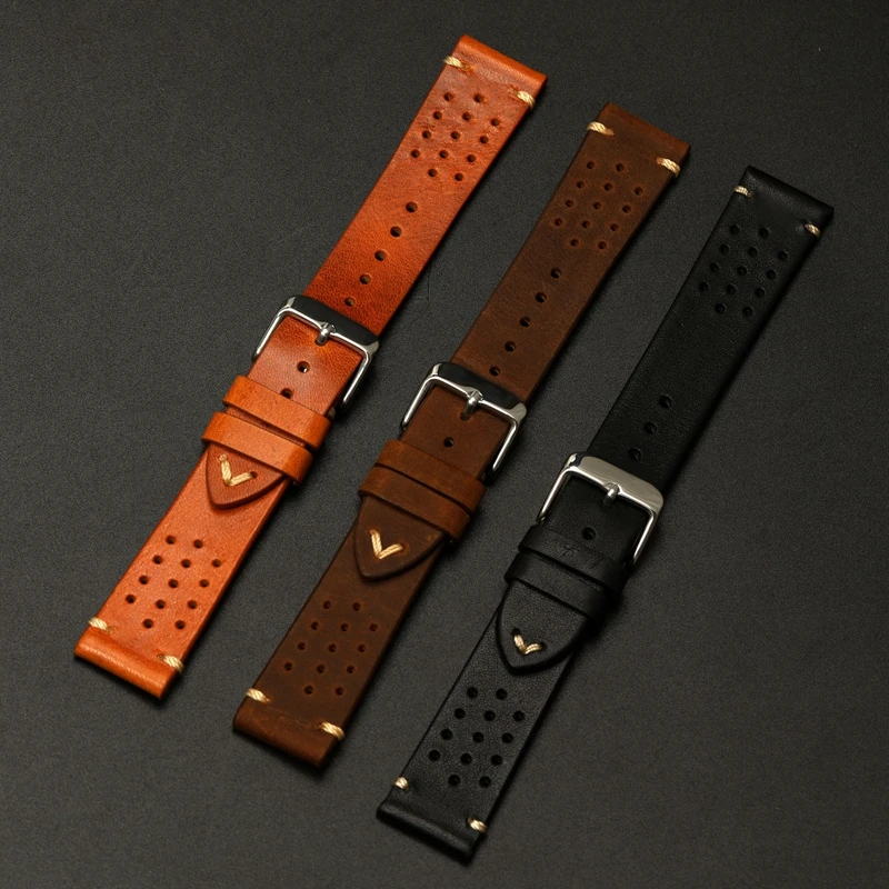 Vintage Cowhide Watchbands 18mm 19mm 20mm 21mm 22mm Men Women Brown Black Genuine Leather Porous Watch Band Strap for DW Belt