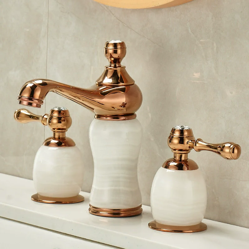 

Brass Jade Bathroom Faucet Gold basin faucet widespread Rose Gold faucet luxury Basin Mixer Hot Cold shower room sink Faucet