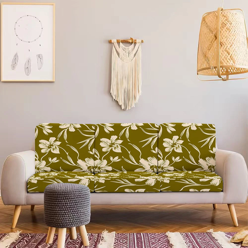 Summer Outdoor Sofa Cover with Floral & Leaf Print, Milk Silk Elastic Slipcover for Indoor/Outdoor Use, Pet