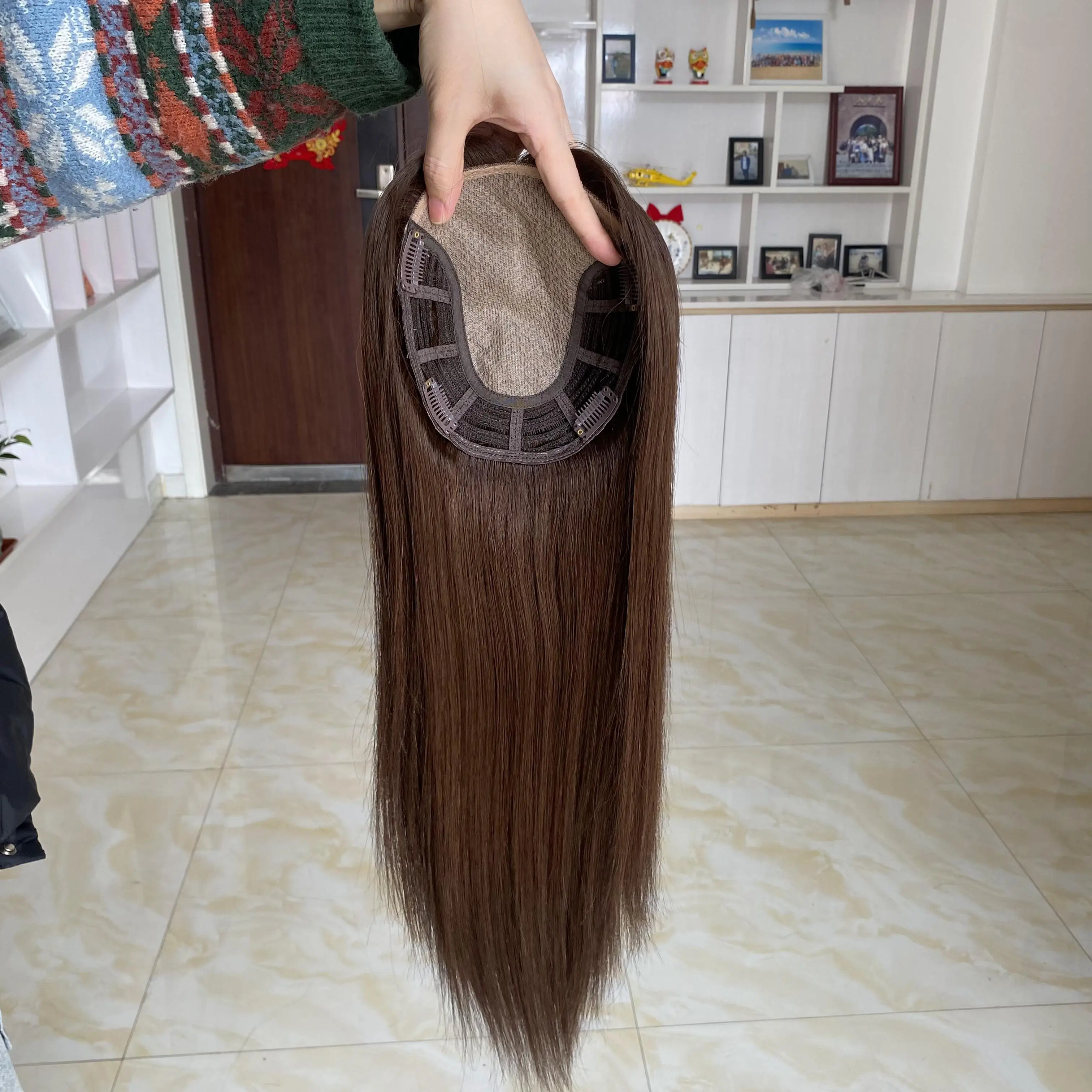 

Ready To Ship 7x7 Inches Silk Base Hair Topper High Quality Russian Human Hair Mono Lace Hair Toppers For Bald Women