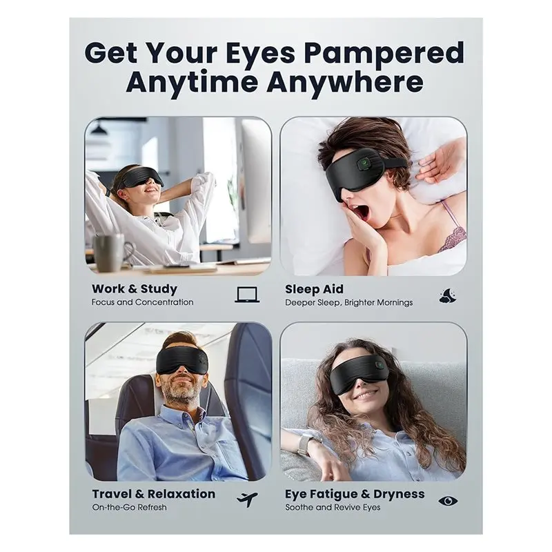 A68P-Heated Eye Mask - Cordless Eye Mask For Dry Eyes, Eye Relief, Improved Sleep, Washable Eye Heating Pad For Travel