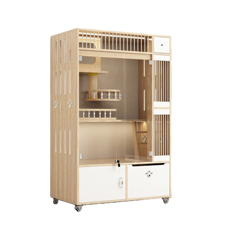 Top Quality Solid Wood Pet Products Pet House Cat Cage Big Large Cat Boarding Cage Cat Cage with Litter Box