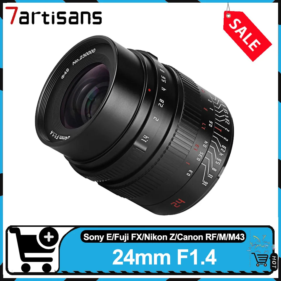 7artisans 24mm F1.4 APS-C lentes para humanidades lente de retrato de enfoque Manual de gran apertura para Sony A7III Canon R5 Nikon Z6II Fuji X-T4