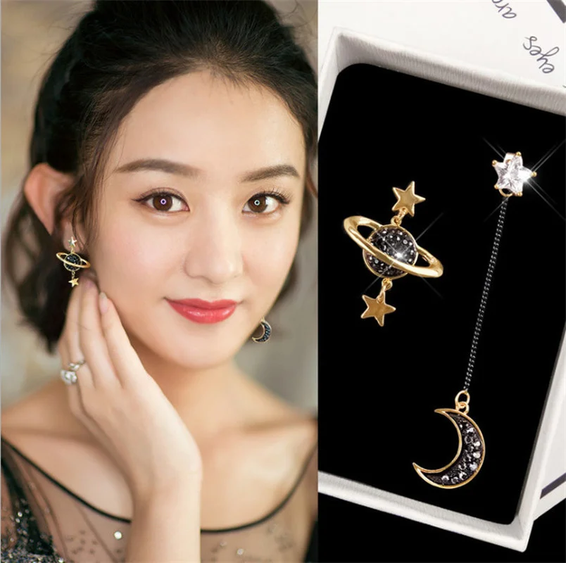 New Asymmetrical Star Moon Earrings Women Fashion Korean Temperament Earring Long Personality Ear Jewelry Exquisite Earrings